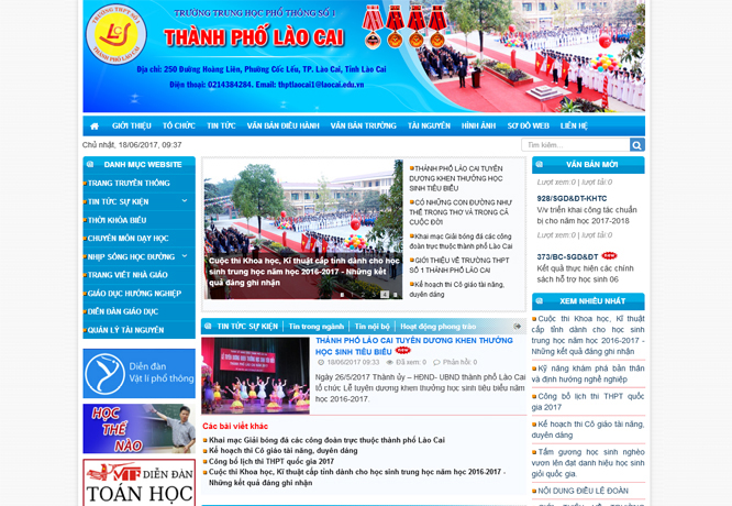 Một phần giao diện website trường THPT số 1 thành phố Lào Cai
